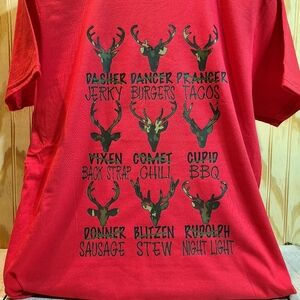 🦌🔥 Funny Reindeer Meat Christmas Tee – Red Graphic Holiday Shirt Unisex